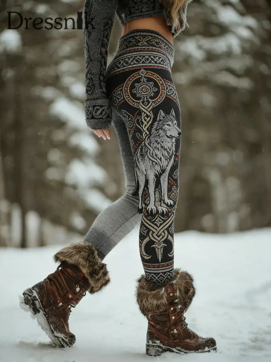 Damen Retro Wikinger keltische Kunst Muster Athletische Stretch Leggings A / S