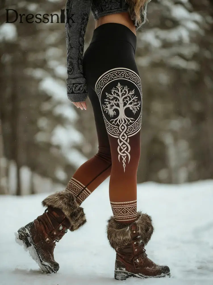 Damen Retro Wikinger keltische Kunst Muster Athletische Stretch Leggings A / S