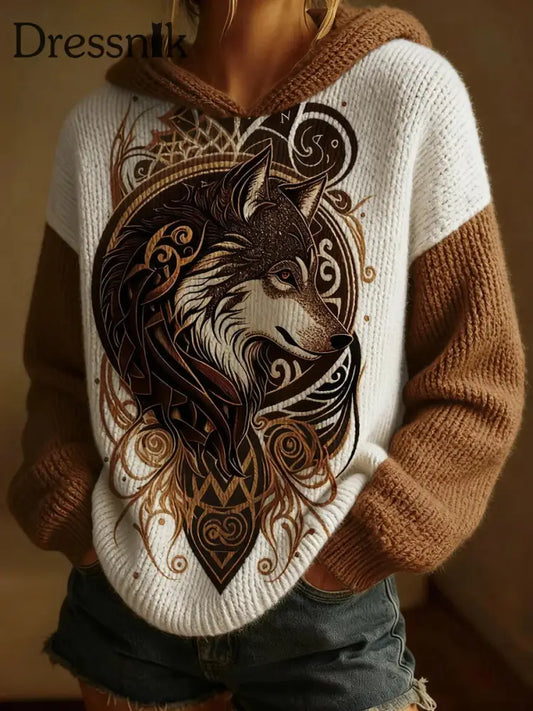 Damen Retro Wolf Kunstdruck Casual Top als bild / S