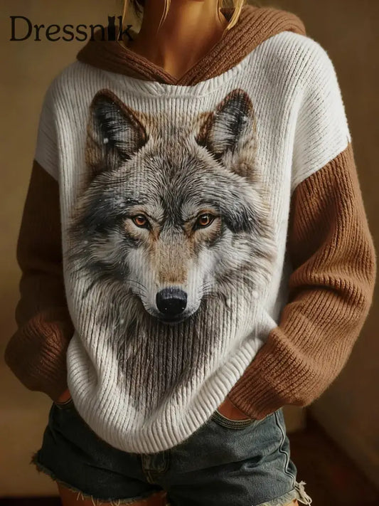 Damen Retro Wolf Kunstdruck Casual Top als bild / S