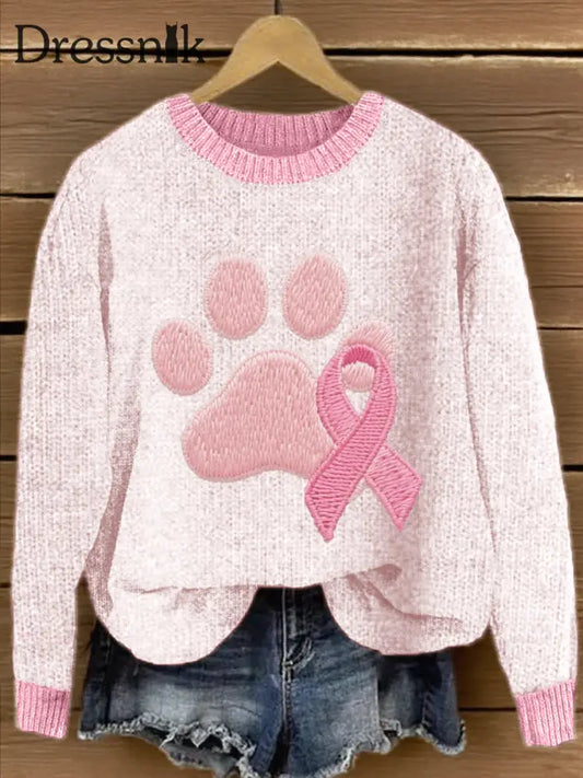 Damen Rosa Band & Pfote Bestickte Strick pullover Rosa / S
