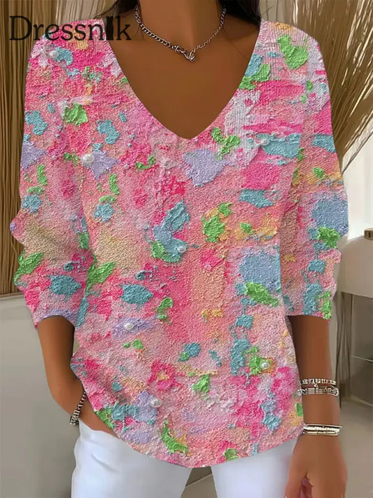 Damen Rosa Kunstdruck Casual Top Rosa / S