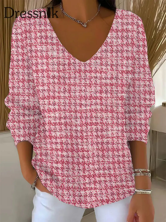 Damen Rosa Plaid Print Casual Top Rosa / S