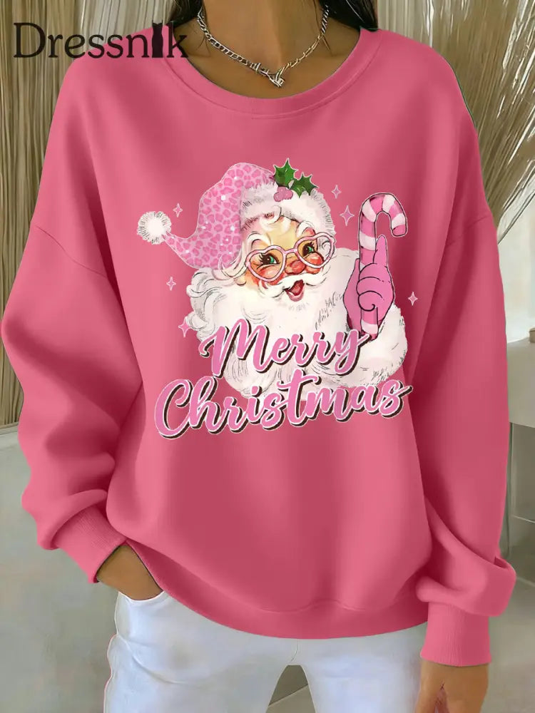 Damen rosa Weihnachts weihnachts mann Print Casual Sweatshirt Dunkelrosa / S