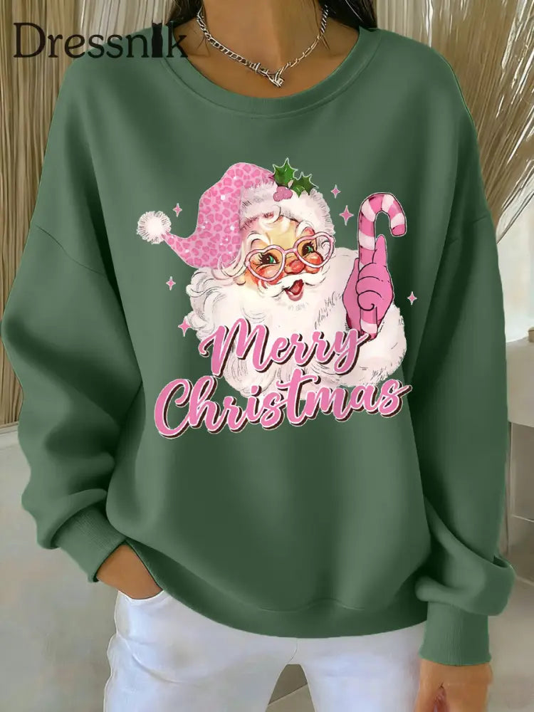 Damen rosa Weihnachts weihnachts mann Print Casual Sweatshirt Grün / S