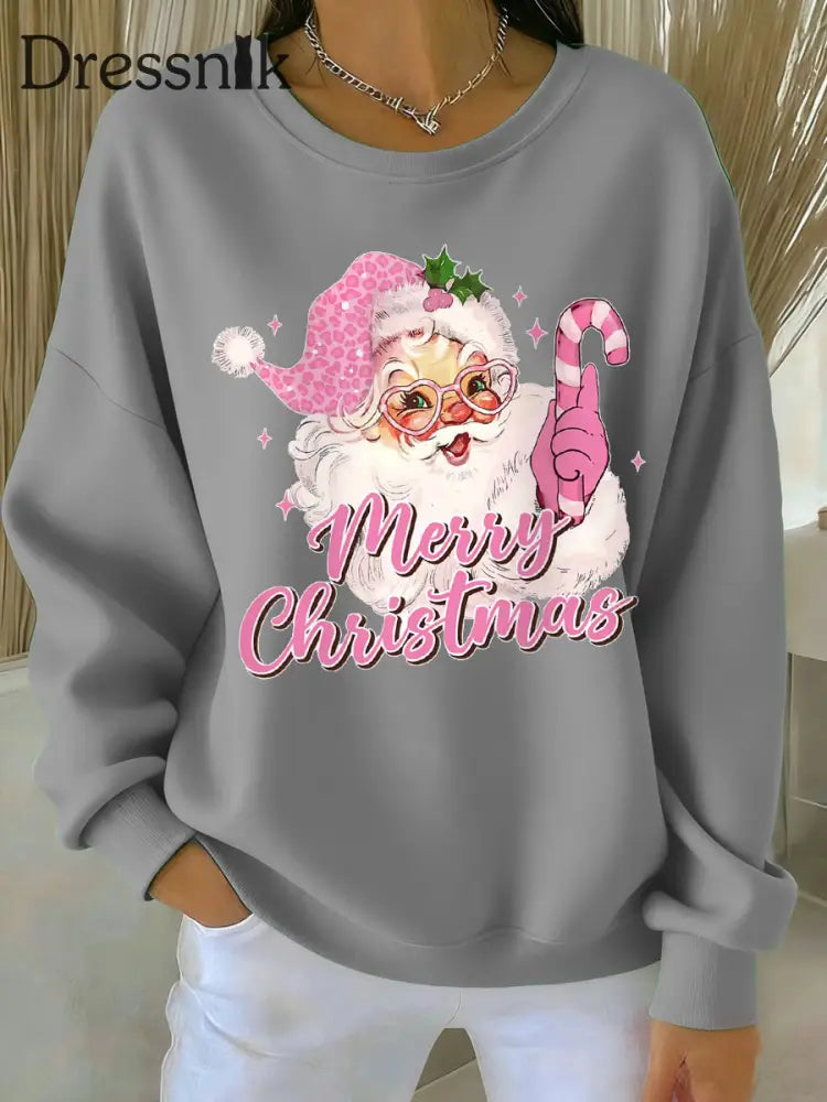 Damen rosa Weihnachts weihnachts mann Print Casual Sweatshirt Hellgrau / S