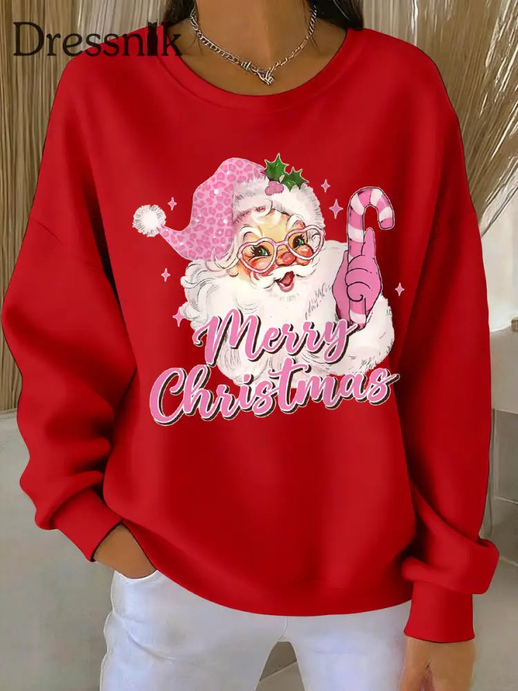 Damen rosa Weihnachts weihnachts mann Print Casual Sweatshirt Rot / S
