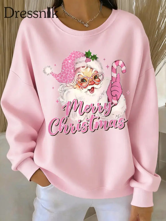 Damen rosa Weihnachts weihnachts mann Print Casual Sweatshirt Rosa / S