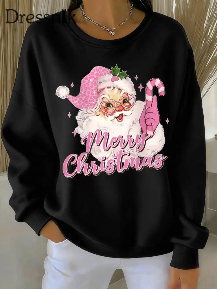 Damen rosa Weihnachts weihnachts mann Print Casual Sweatshirt Schwarz / S