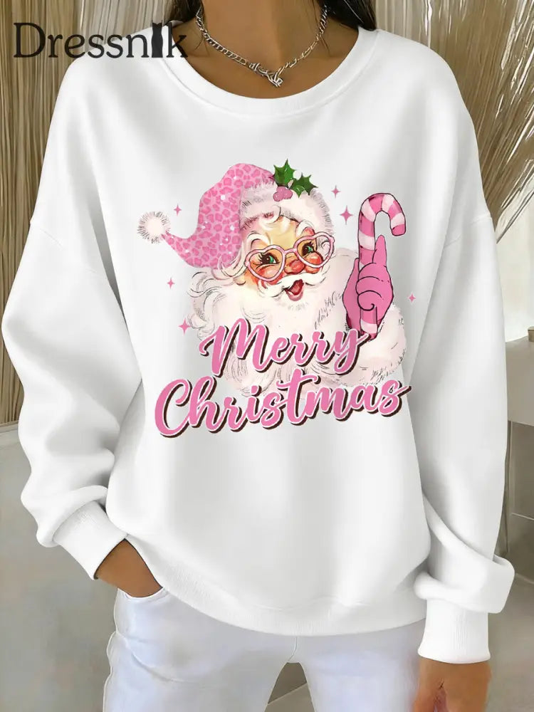 Damen rosa Weihnachts weihnachts mann Print Casual Sweatshirt Weiß / S