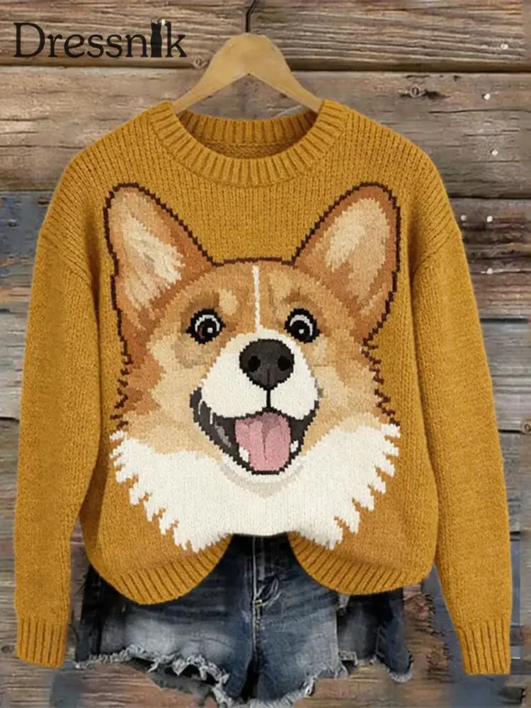 Damen schöne Corgi Hund stricken Gemütliche Pullover als bild / S