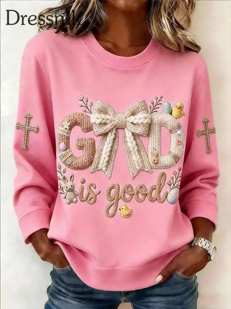 Damen-Sweatshirt ’Gott ist gut’ bedrucktes lässiges Sweatshirt Rosa / S