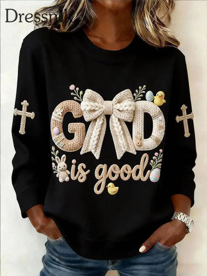 Damen-Sweatshirt ’Gott ist gut’ bedrucktes lässiges Sweatshirt Schwarz / S