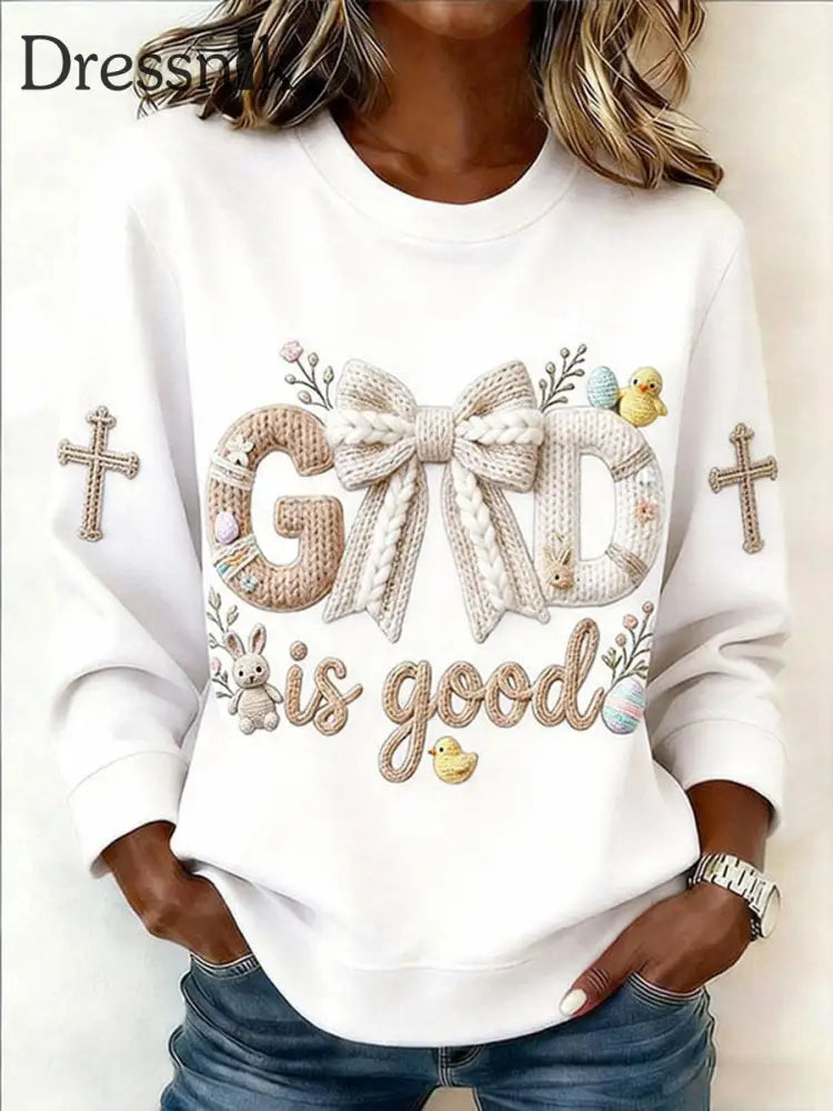 Damen-Sweatshirt ’Gott ist gut’ bedrucktes lässiges Sweatshirt Weiß / S