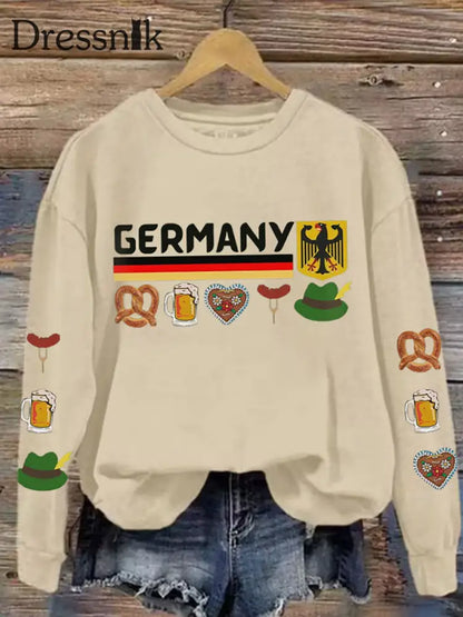 Damen-Sweatshirt mit Germamie bedrucktes lässiges langärmliges Sweatshirt Aprikose / S