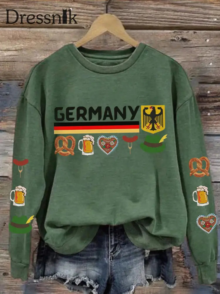 Damen-Sweatshirt mit Germamie bedrucktes lässiges langärmliges Sweatshirt Grün / 2XL