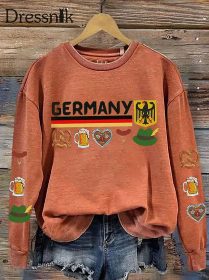 Damen-Sweatshirt mit Germamie bedrucktes lässiges langärmliges Sweatshirt Orange / S
