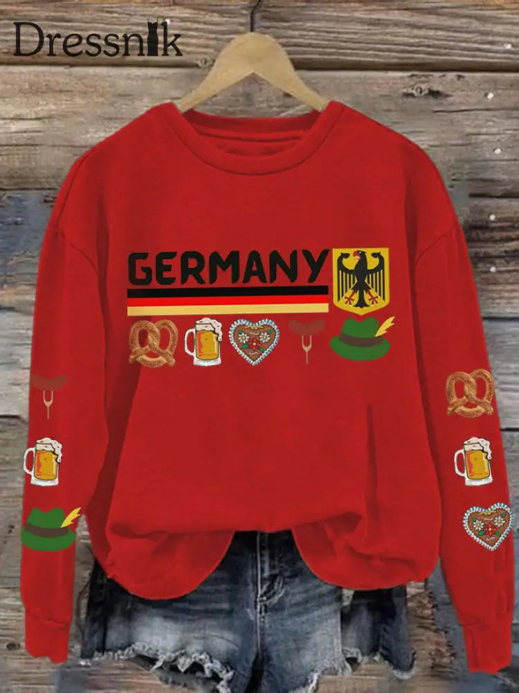 Damen-Sweatshirt mit Germamie bedrucktes lässiges langärmliges Sweatshirt Rot / S