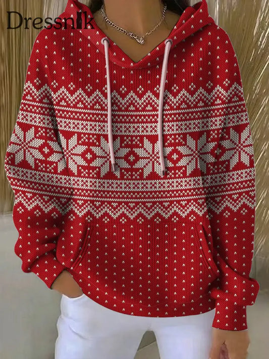 Damen Sweatshirt mit langen Ärmeln mit Kapuze Weihnachten bedruckt Rot / S