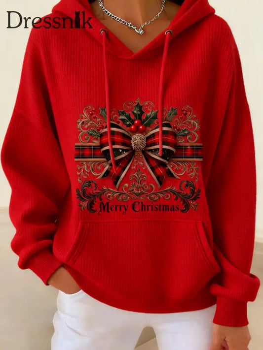 Damen Sweatshirt mit langen Ärmeln mit Kapuze Weihnachten bedruckt Rot / S