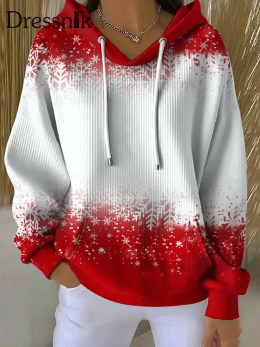 Damen Sweatshirt mit langen Ärmeln mit Kapuze Weihnachten bedruckt Rot / S