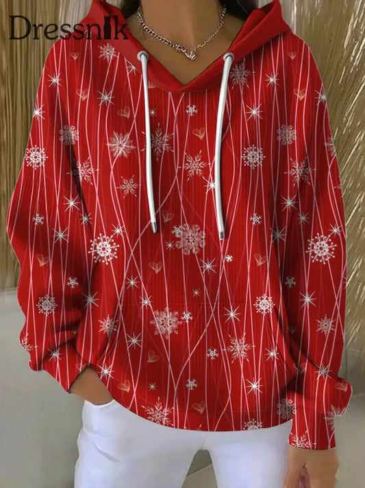 Damen Sweatshirt mit langen Ärmeln mit Kapuze Weihnachten bedruckt Rot / S