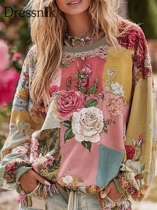 Damen Sweatshirt mit rosa Blumen druck als bild / S