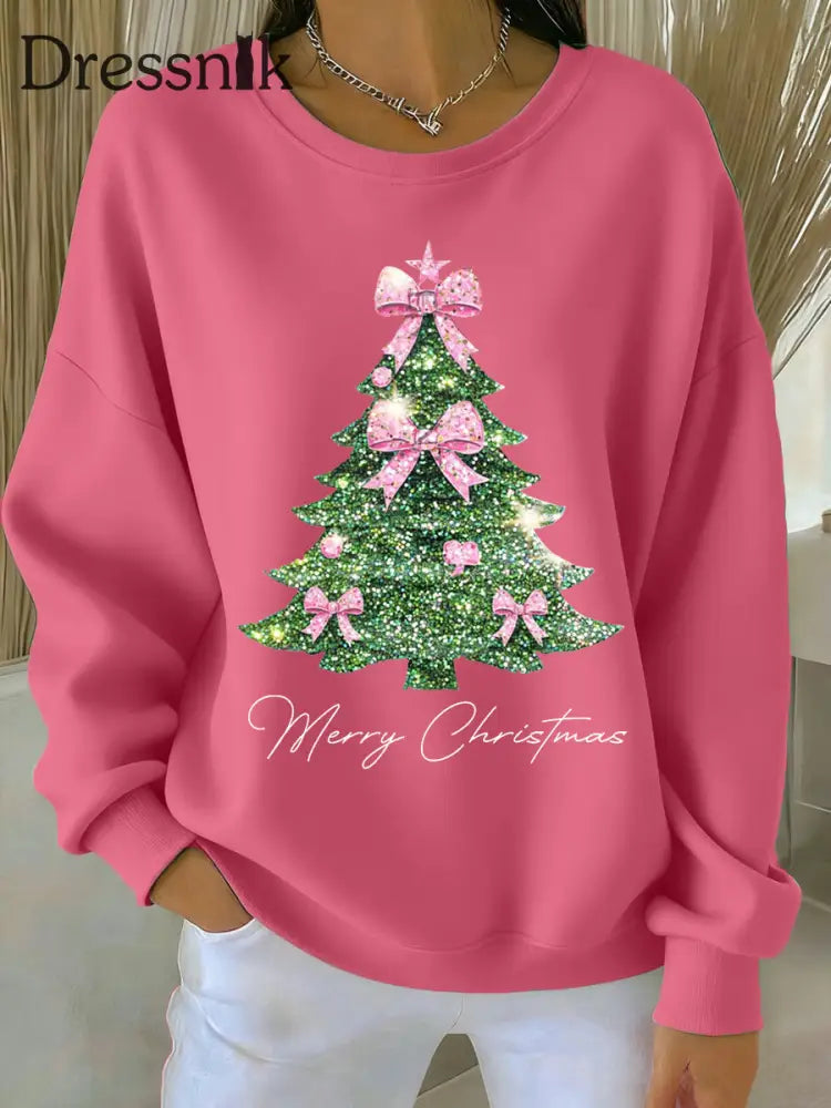 Damen-Sweatshirt mit rosa Weihnachts baum druck Dunkelrosa / S