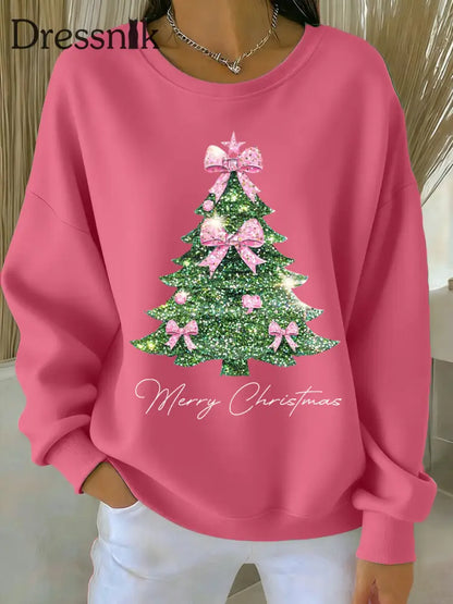 Damen-Sweatshirt mit rosa Weihnachts baum druck Dunkelrosa / S