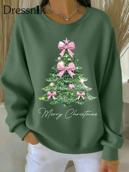 Damen-Sweatshirt mit rosa Weihnachts baum druck Grün / S