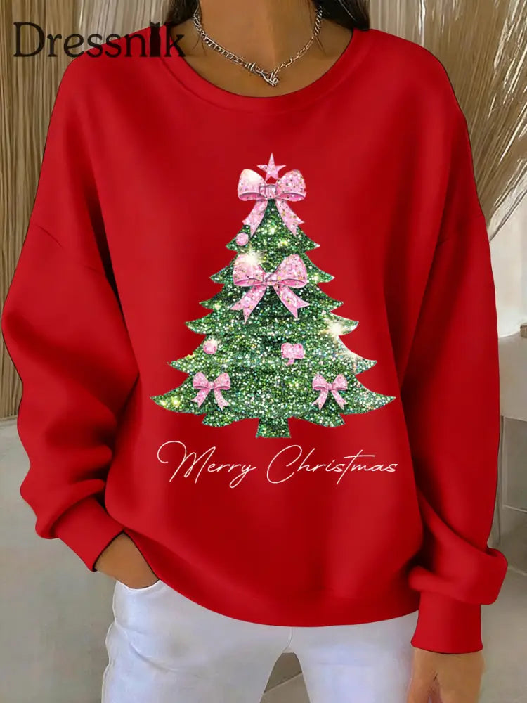 Damen-Sweatshirt mit rosa Weihnachts baum druck Rot / S