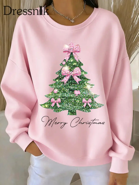Damen-Sweatshirt mit rosa Weihnachts baum druck Rosa / S