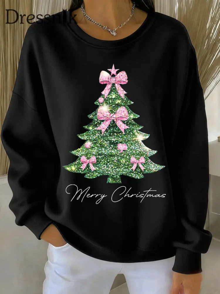 Damen-Sweatshirt mit rosa Weihnachts baum druck Schwarz / S