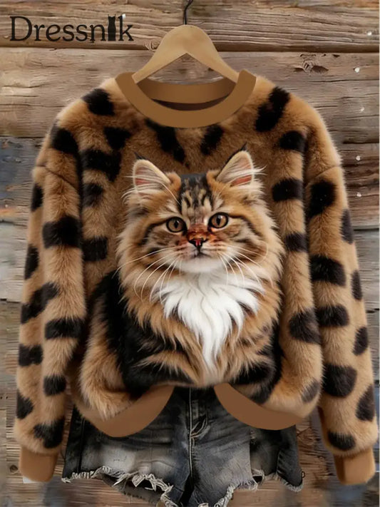 Damen-Sweatshirt mit süßem Katzen flanell als bild / S