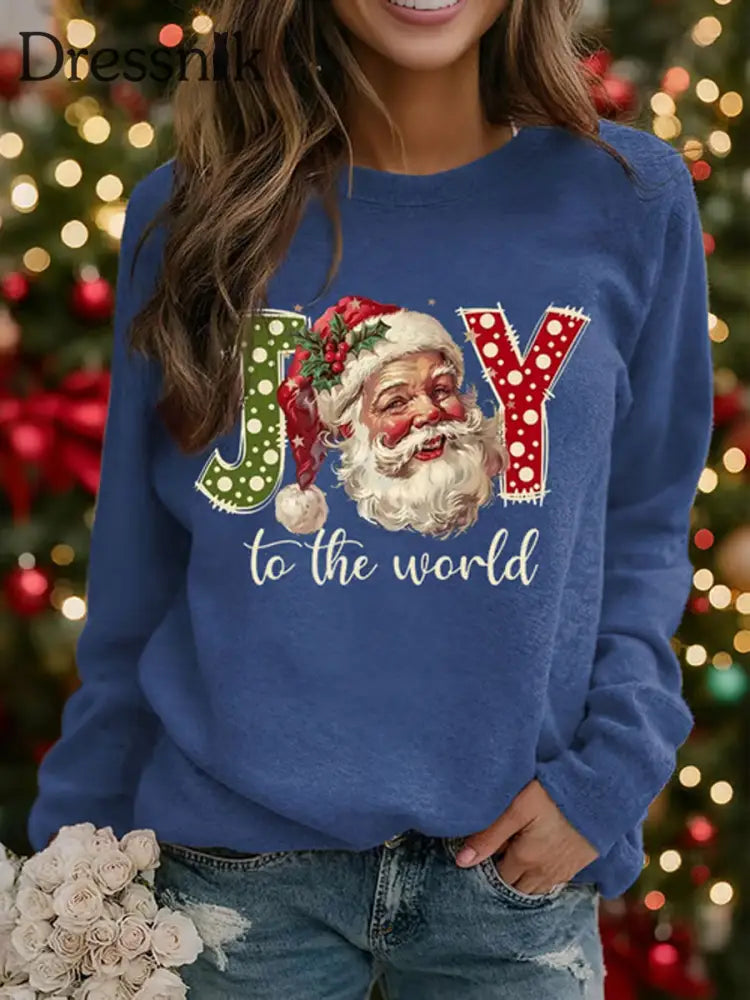 Damen-Sweatshirt mit Weihnachtsmann-Print-Raglan-Ärmel Blau / S