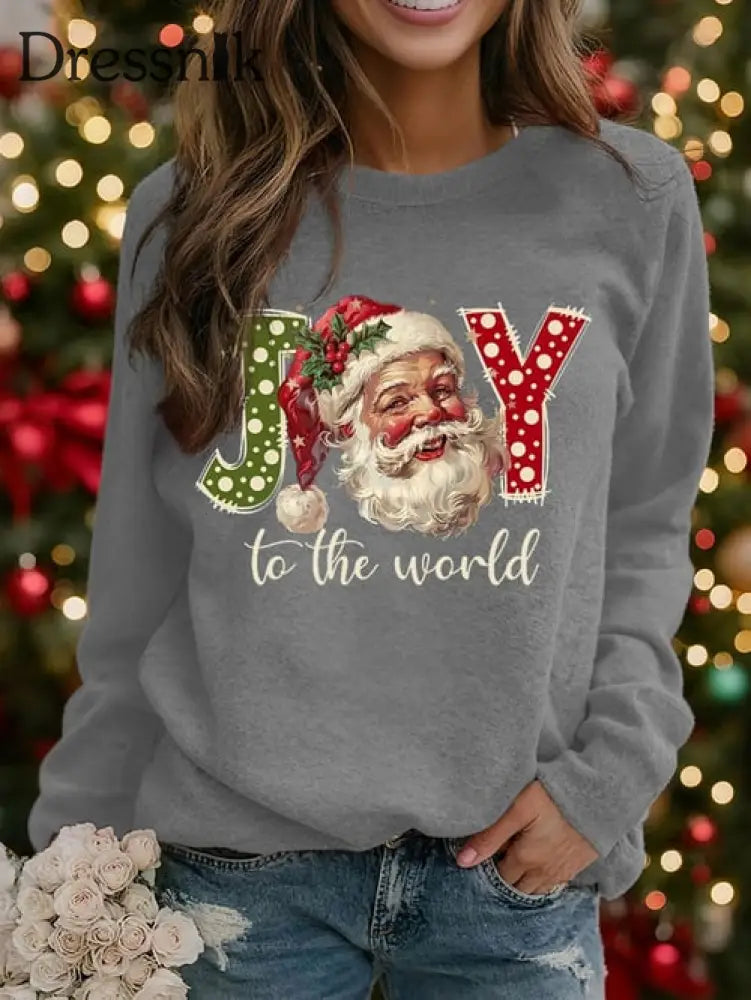 Damen-Sweatshirt mit Weihnachtsmann-Print-Raglan-Ärmel Grau / S