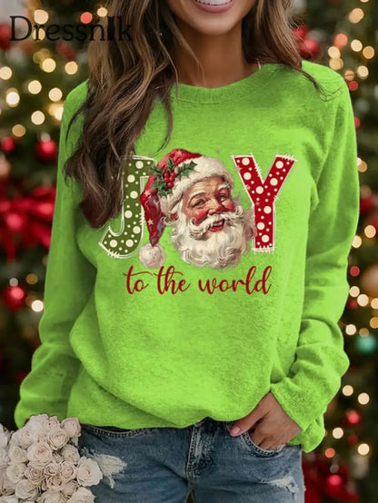 Damen-Sweatshirt mit Weihnachtsmann-Print-Raglan-Ärmel Grün / S