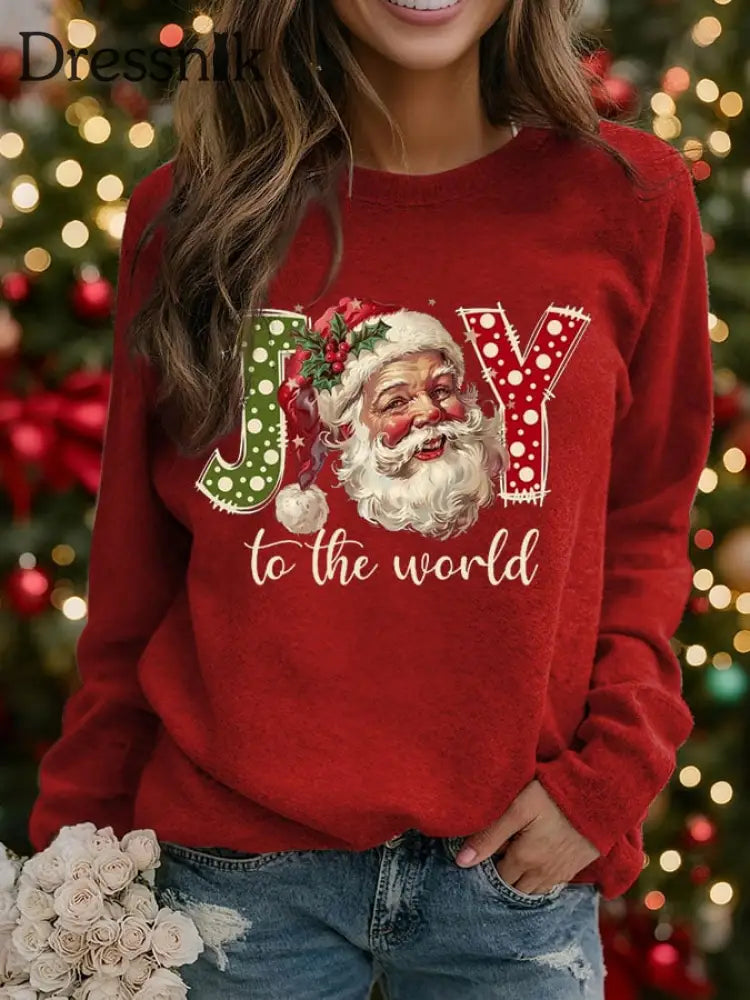 Damen-Sweatshirt mit Weihnachtsmann-Print-Raglan-Ärmel Rot / S