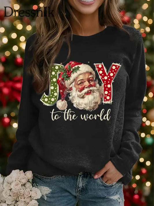 Damen-Sweatshirt mit Weihnachtsmann-Print-Raglan-Ärmel Schwarz / S