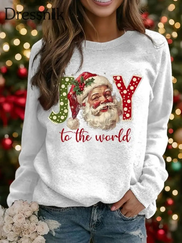 Damen-Sweatshirt mit Weihnachtsmann-Print-Raglan-Ärmel Weiß / S