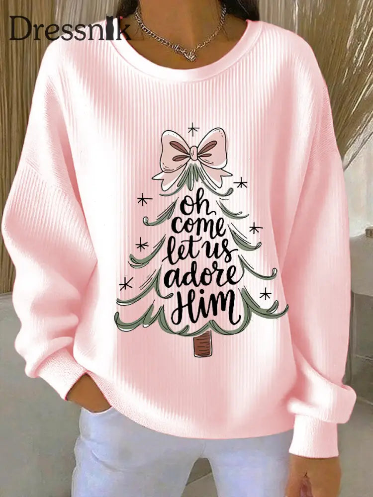 Damen-Sweatshirt ’Oh komm lass uns ihn verehren’ Hellrosa / S