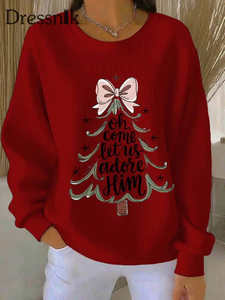 Damen-Sweatshirt ’Oh komm lass uns ihn verehren’ Weinrot / S