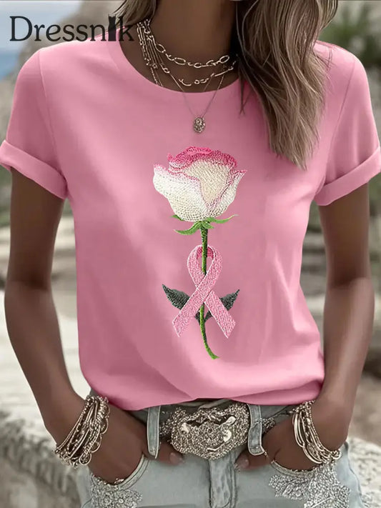 Damen-T-Shirt mit rosa Blumen druck lässig Rosa / S