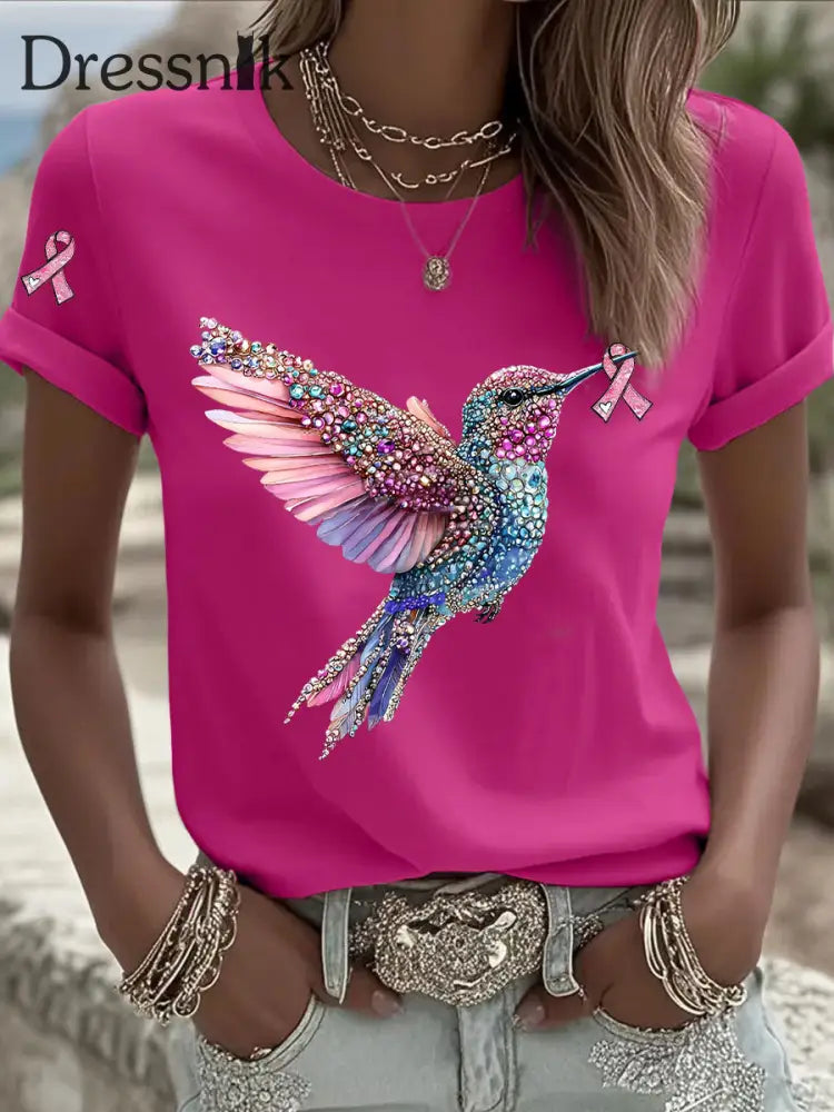 Damen-T-Shirt mit rosa Farbband druck Rosenrot / S