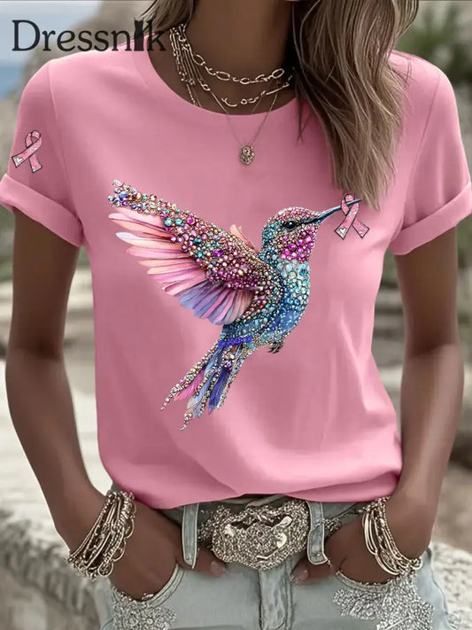 Damen-T-Shirt mit rosa Farbband druck Rosa / S