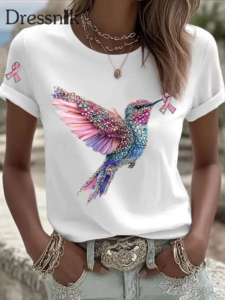 Damen-T-Shirt mit rosa Farbband druck Weiß / S