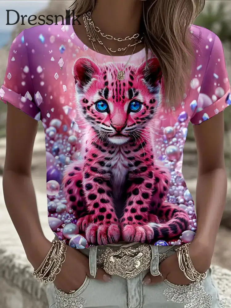 Damen-T-Shirts mit rosa Leoparden muster als bild / S