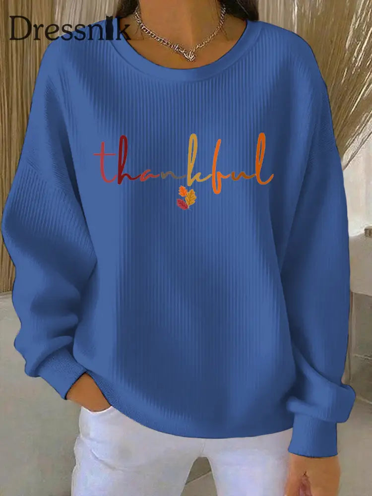 Damen Thanksgiving Print Casual Sweatshirt Blau / S