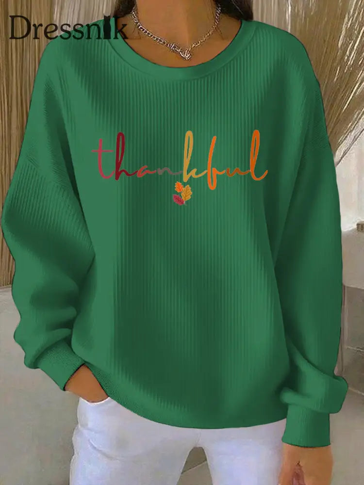 Damen Thanksgiving Print Casual Sweatshirt Grün / S
