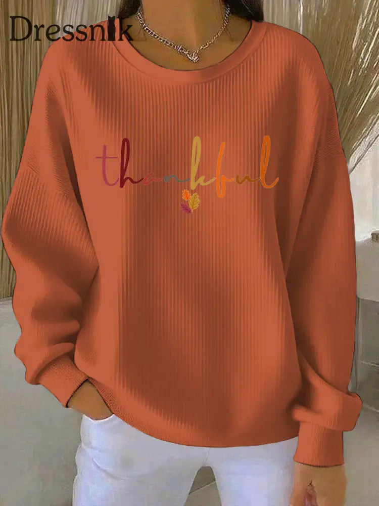 Damen Thanksgiving Print Casual Sweatshirt Orange / S
